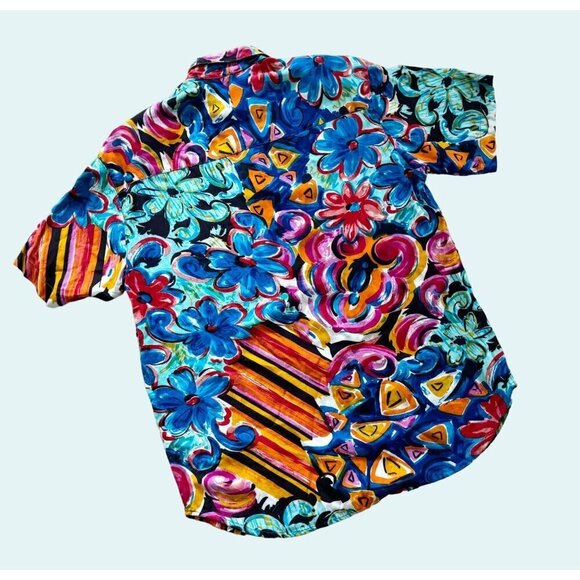 Vintage 80s 90s SASSON Abstract Floral Full Button Blouse Shirt Top Sz M - Picture 5 of 8